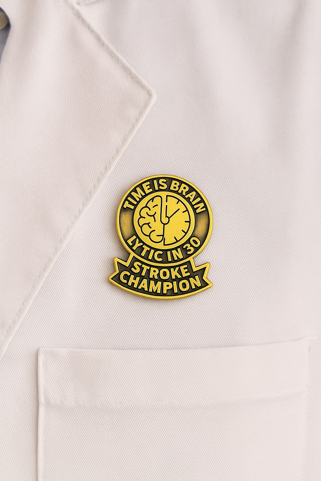 1" Stroke Thrombolytic Lapel/Badge Pin – Gold, 30-Min Door-to-Lytic Time, Military Clutch Back