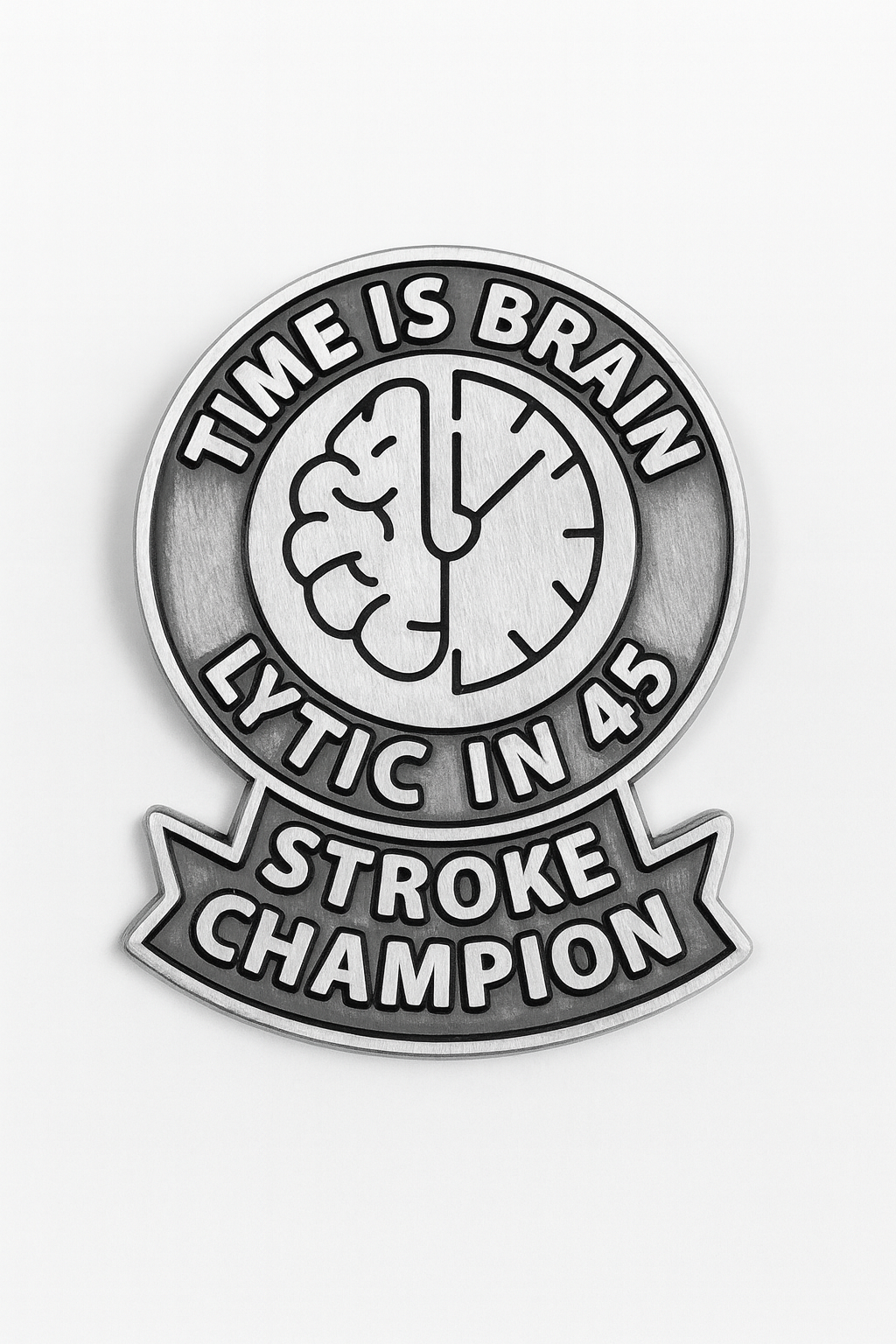 1" Stroke Thrombolytic Lapel/Badge Pin – Silver, 45-Min Door-to-Lytic Time, Military Clutch Back