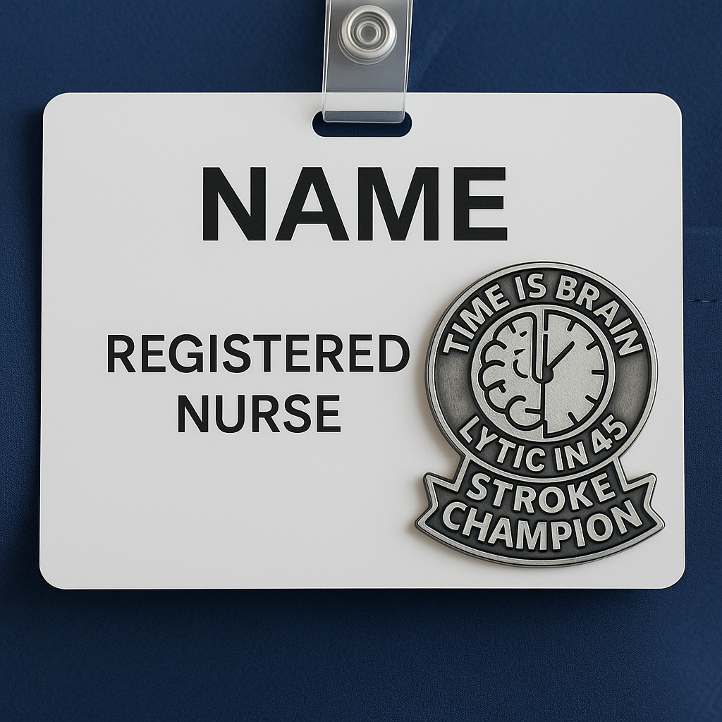 1" Stroke Thrombolytic Lapel/Badge Pin – Silver, 45-Min Door-to-Lytic Time, Military Clutch Back