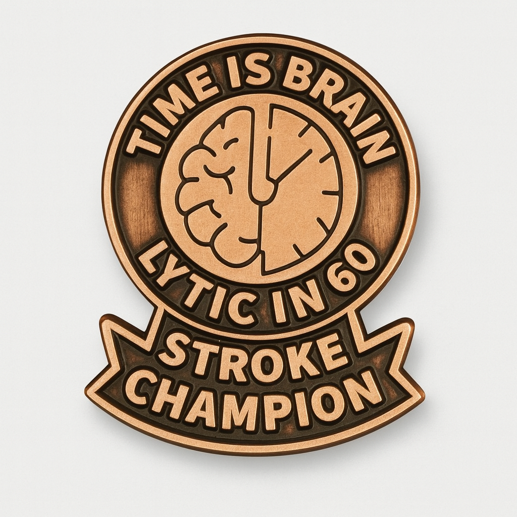 1" Stroke Thrombolytic Lapel/Badge Pin – Bronze, 60-Min Door-to-Lytic Time, Magnetic Back