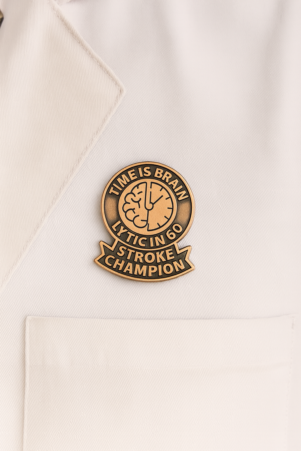 1" Stroke Thrombolytic Lapel/Badge Pin – Bronze, 60-Min Door-to-Lytic Time, Magnetic Back