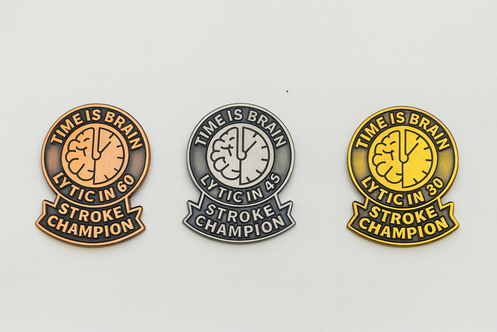 Stroke Team Lapel Pins: Gold, Silver, Bronze - Door-to-Lytic Recognition. Military Clutch Back