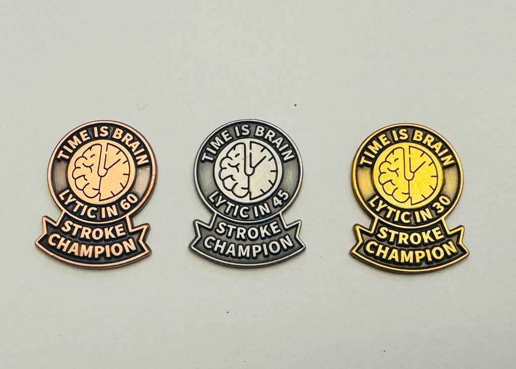 Stroke Team Lapel Pins: Gold, Silver, Bronze - Door-to-Lytic Recognition. Military Clutch Back