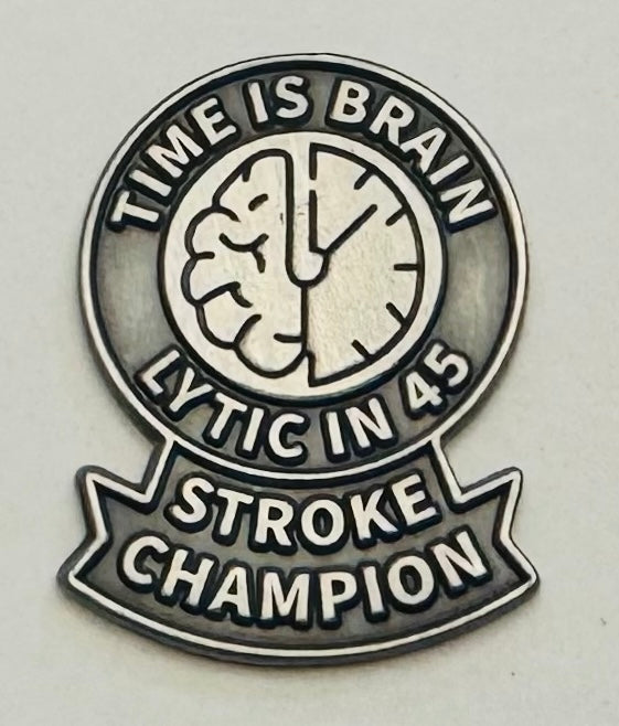 1" Stroke Thrombolytic Lapel/Badge Pin – Silver, 45-Min Door-to-Lytic Time, Military Clutch Back